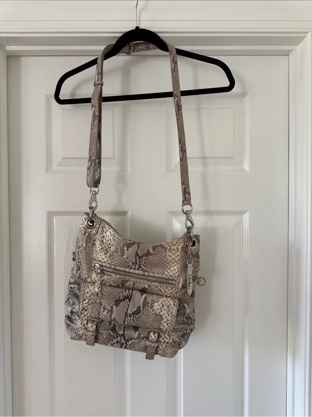Cole Haan Snake-Print Crossbody Bag - Taupe